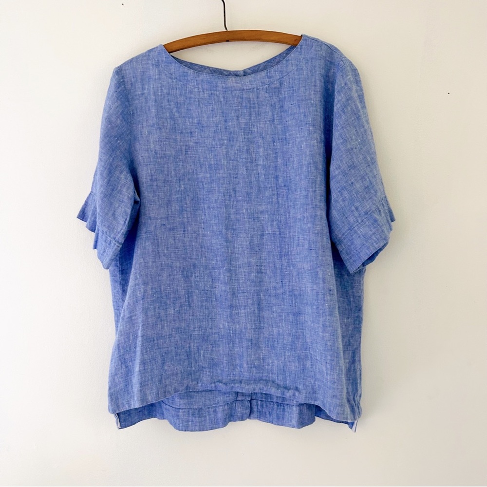 100% Linen Coastal Classic LLBean Boxy Blue Top Sz M
